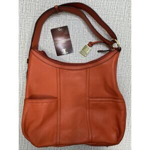 Tignanello Orange Pebbled Leather Hobo Handbag Shoulder Purse Gold Trim Large